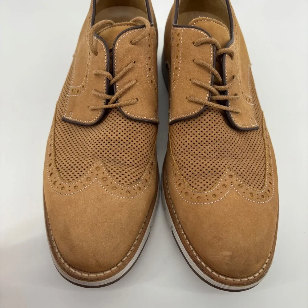 Johnston & Murphy Men Oxford 8.5 Tan Perforated Wingtip Suede Brazilian Leather